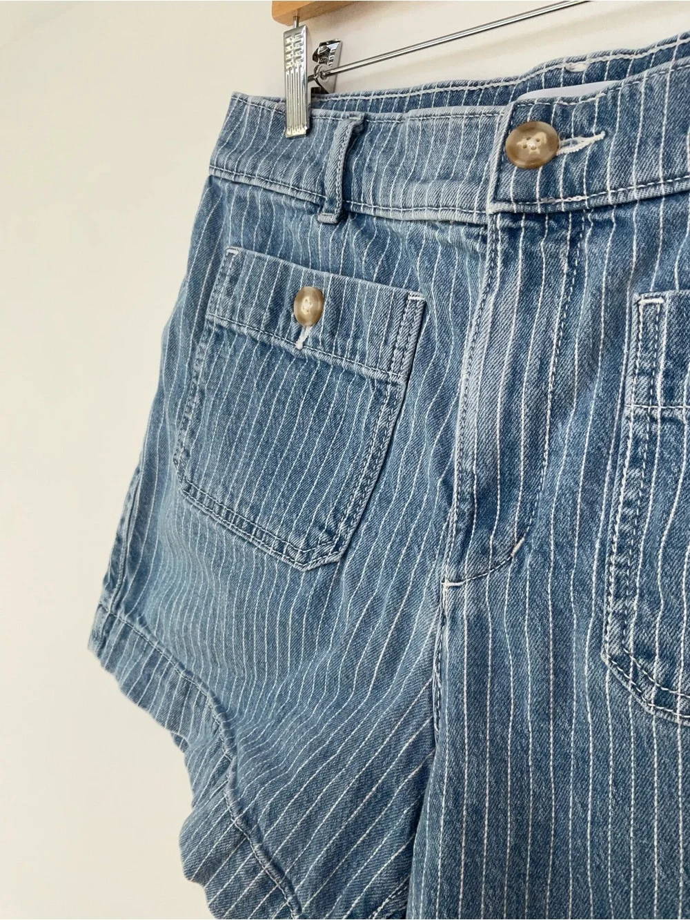 LOFT Blue Striped Denim Shorts